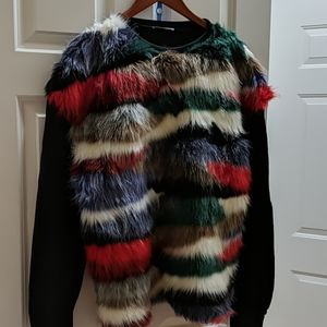 Zara Faux Fur Multicolored Sweat Shirt, Sz L
